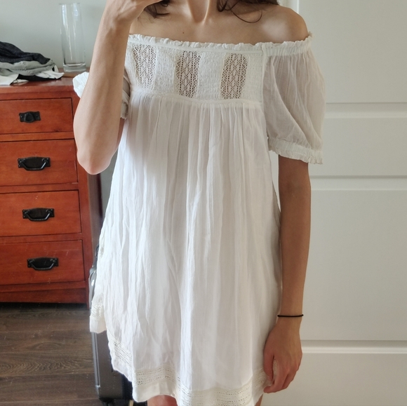 NWOT Free People La Mer off-shoulder white puffy peasant dress - Picture 4 of 8